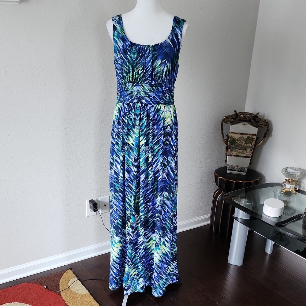 AB Studio Acid Wash Blue Maxi Flare Dress